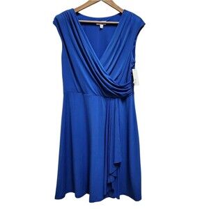 Alyx Dress XL Blue Faux Wrap Sleeveless Ruched Ruffle Party Wedding Stretchy